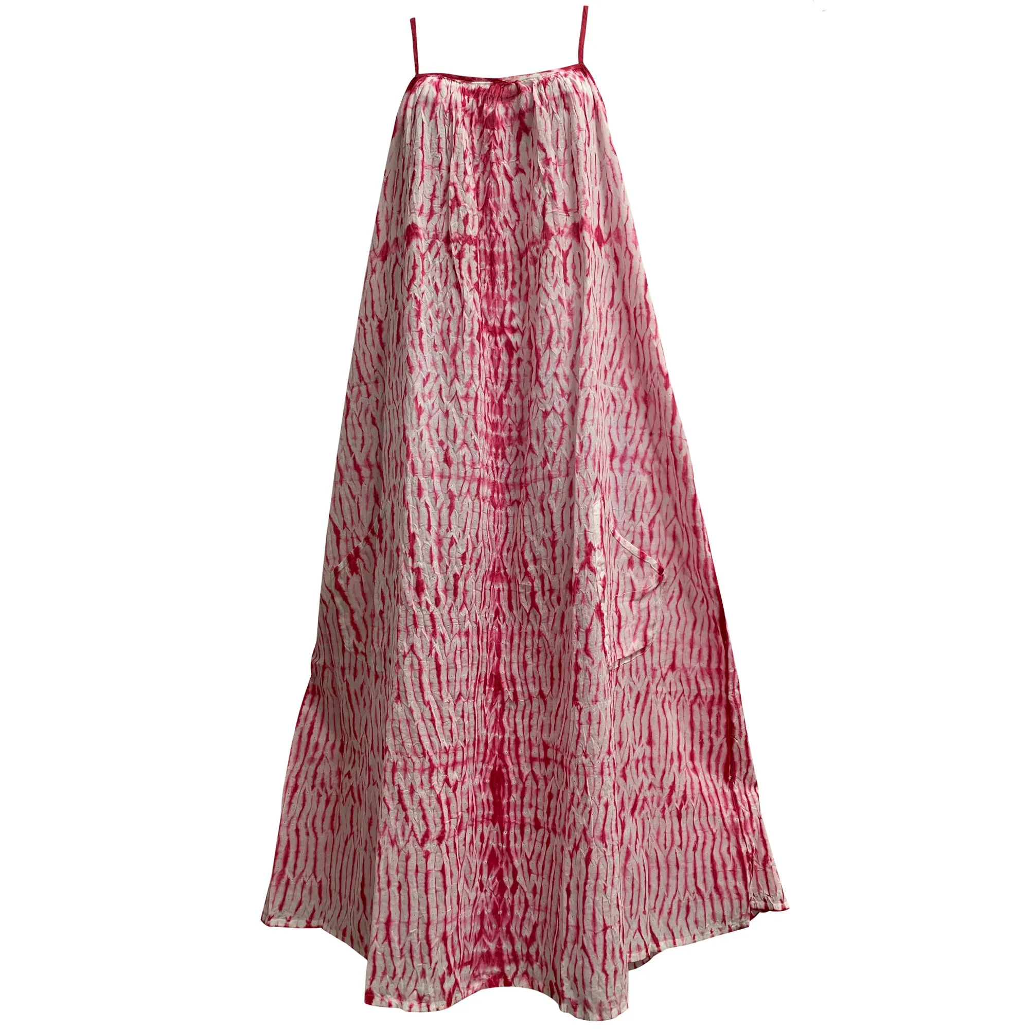 Gauze Cotton Shibori Tie-dye Spaghetti Strap Casual Summer boho Long Dress with Pockets Womens Plus Size Dress