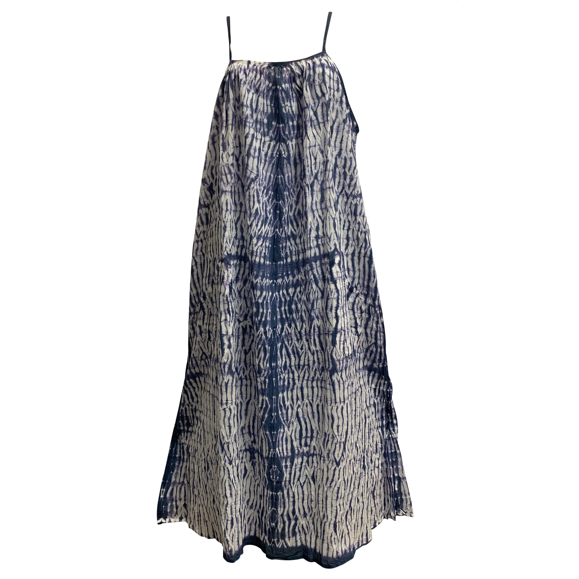Gauze Cotton Shibori Tie-dye Spaghetti Strap Casual Summer boho Long Dress with Pockets Womens Plus Size Dress
