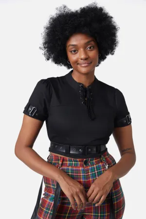 Goth Lace Up Neck Blouse