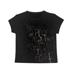 Gyaru Short T-shirt Gothic Skull Cross Print Top