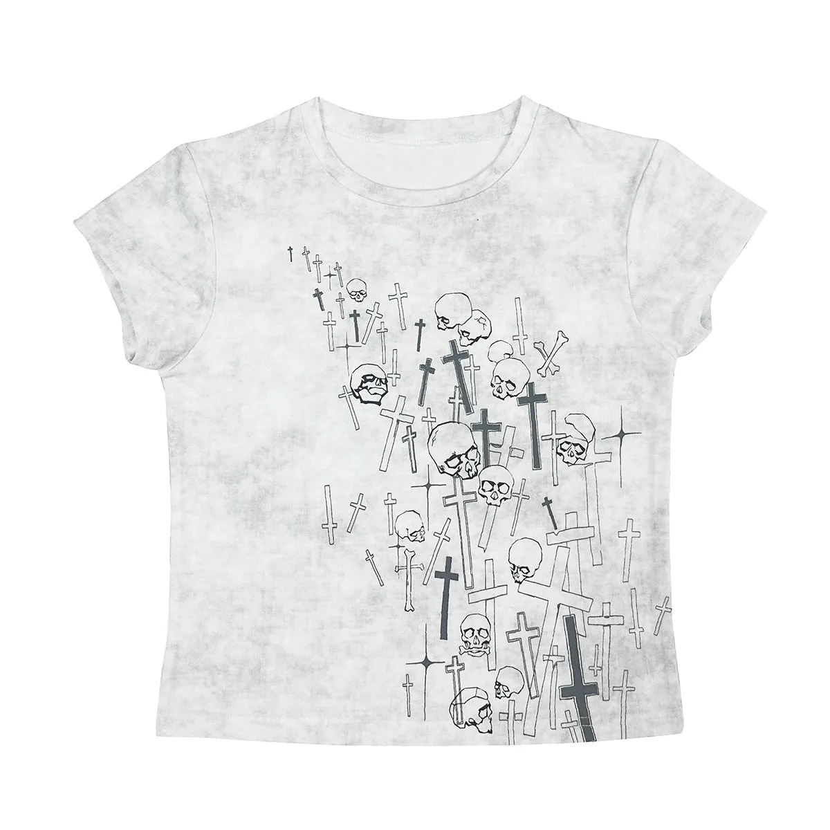 Gyaru Short T-shirt Gothic Skull Cross Print Top
