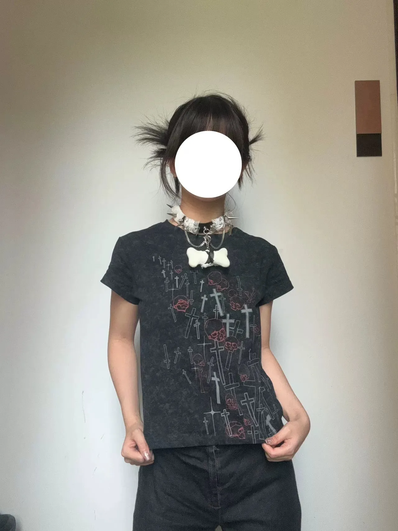 Gyaru Short T-shirt Gothic Skull Cross Print Top