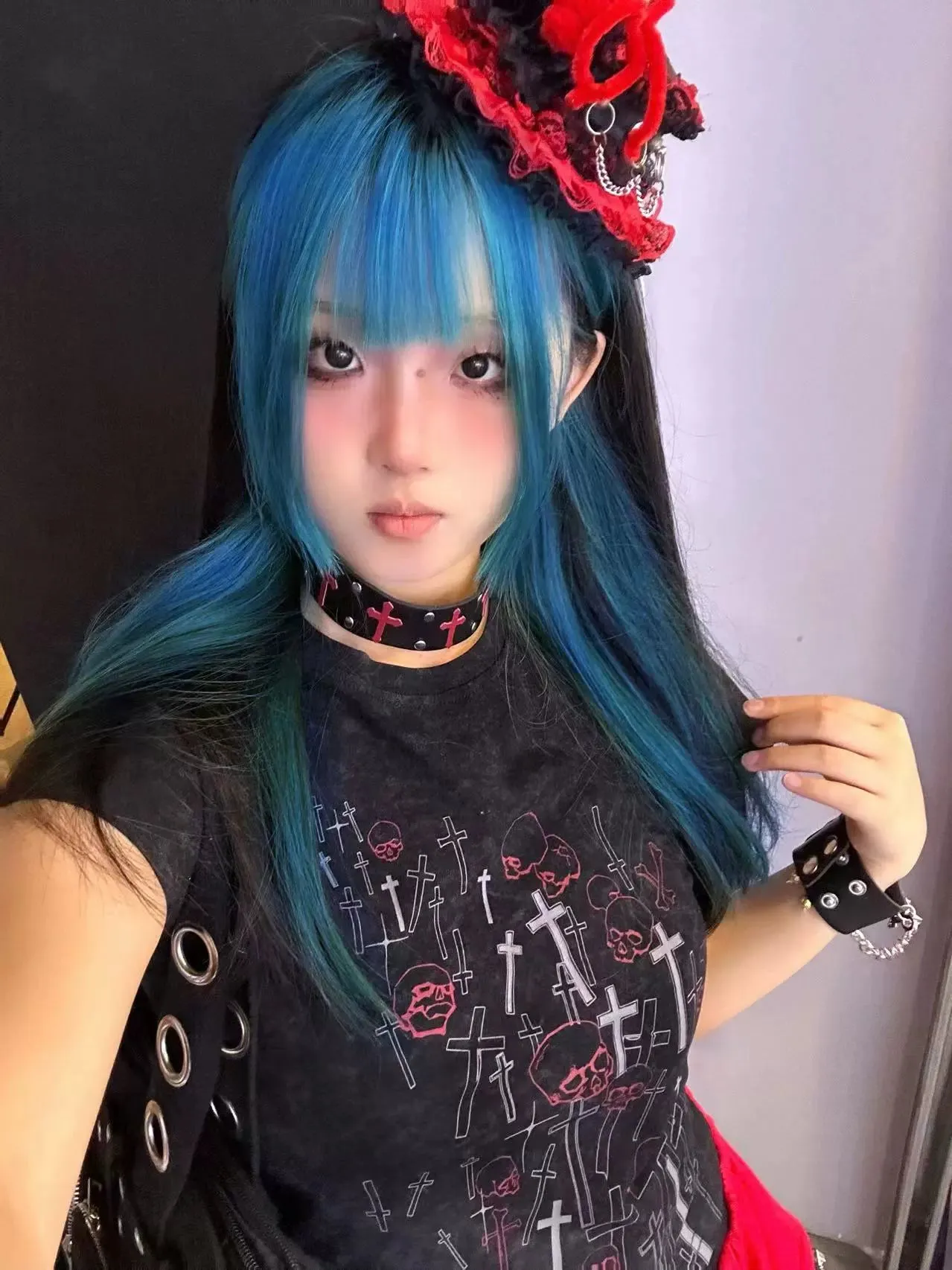 Gyaru Short T-shirt Gothic Skull Cross Print Top