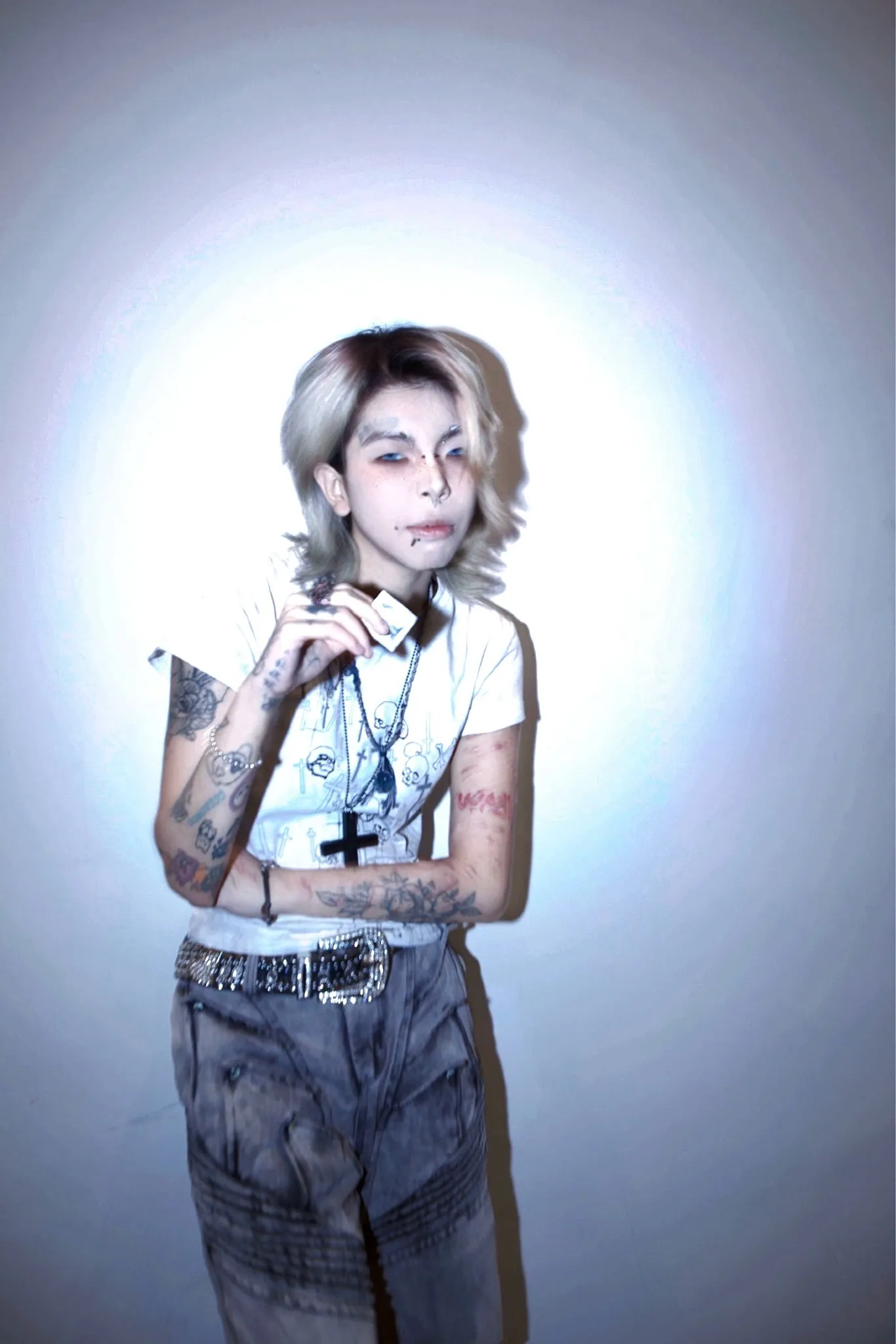 Gyaru Short T-shirt Gothic Skull Cross Print Top