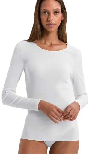 Hanro 100% Cotton Top with Long Sleeve in White 1620
