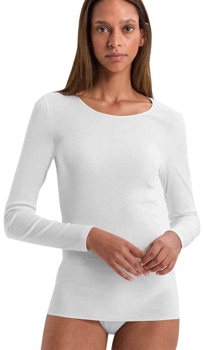 Hanro 100% Cotton Top with Long Sleeve in White 1620