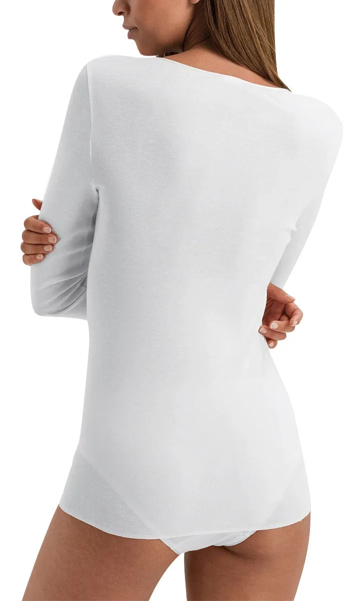Hanro 100% Cotton Top with Long Sleeve in White 1620