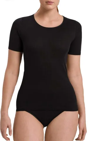 Hanro 100% Cotton Top with Short Sleeve in Black 1630