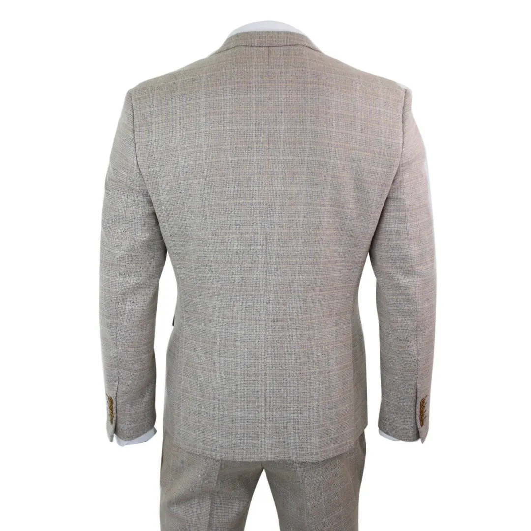 Holland - Men's Check Tweed Beige Brown 3 Piece Suit Wedding Prom Classic