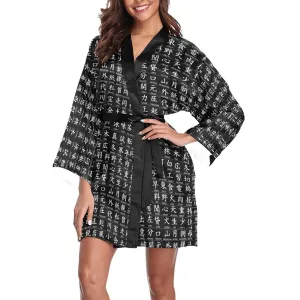 Japanese Kanji Black Sh/Lg Sleeve Kimono bathrobe,sleep/party wear,halloween,Gift For Her/Girlfriend/Aunt/Mom/Birthday/Valentine/Graduation
