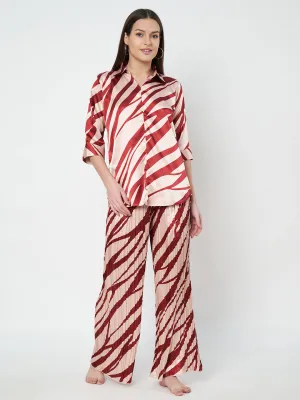 KOI SLEEPWEAR Zebra Print Satin Pleated Coord Set