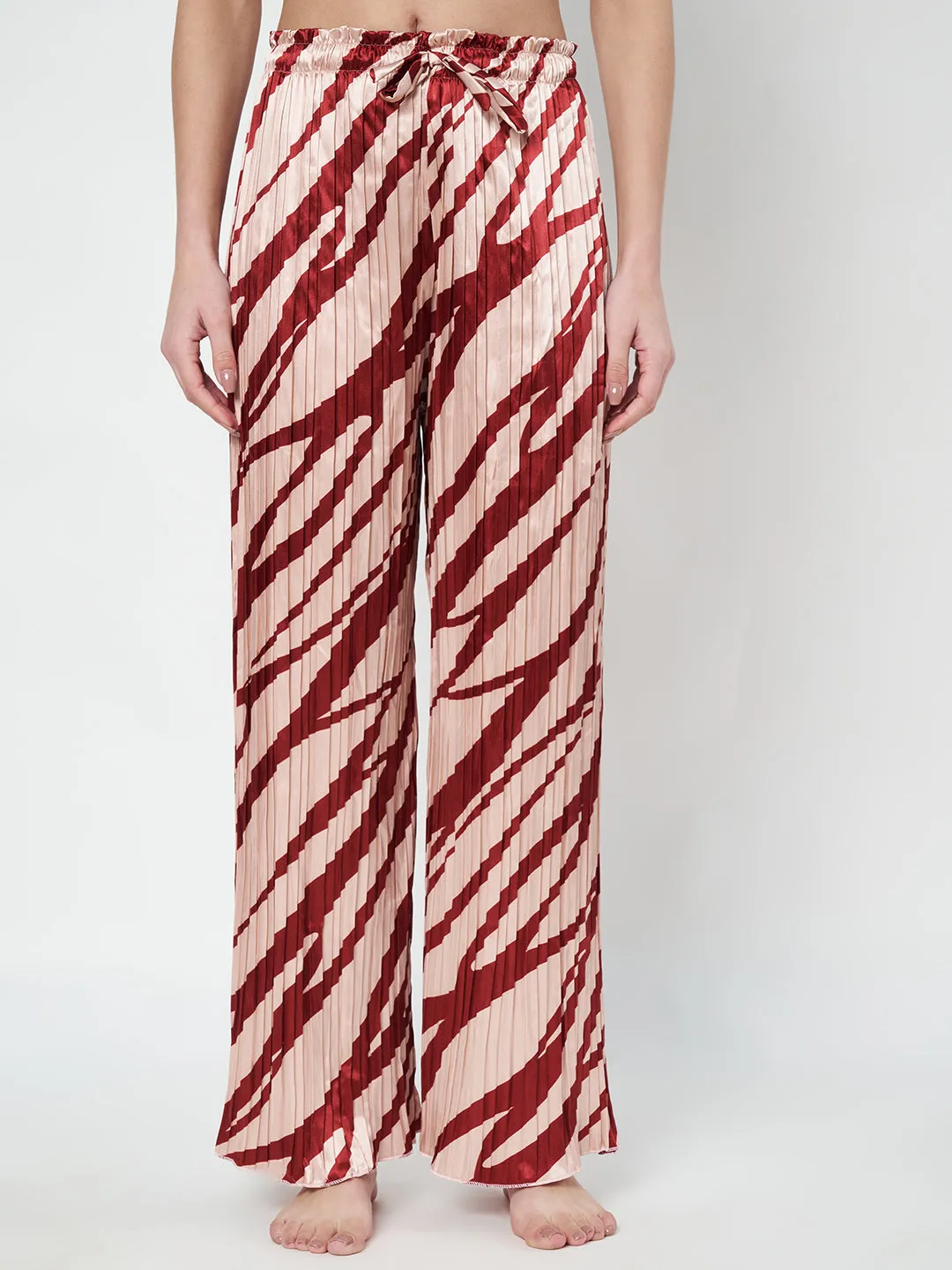 KOI SLEEPWEAR Zebra Print Satin Pleated Coord Set