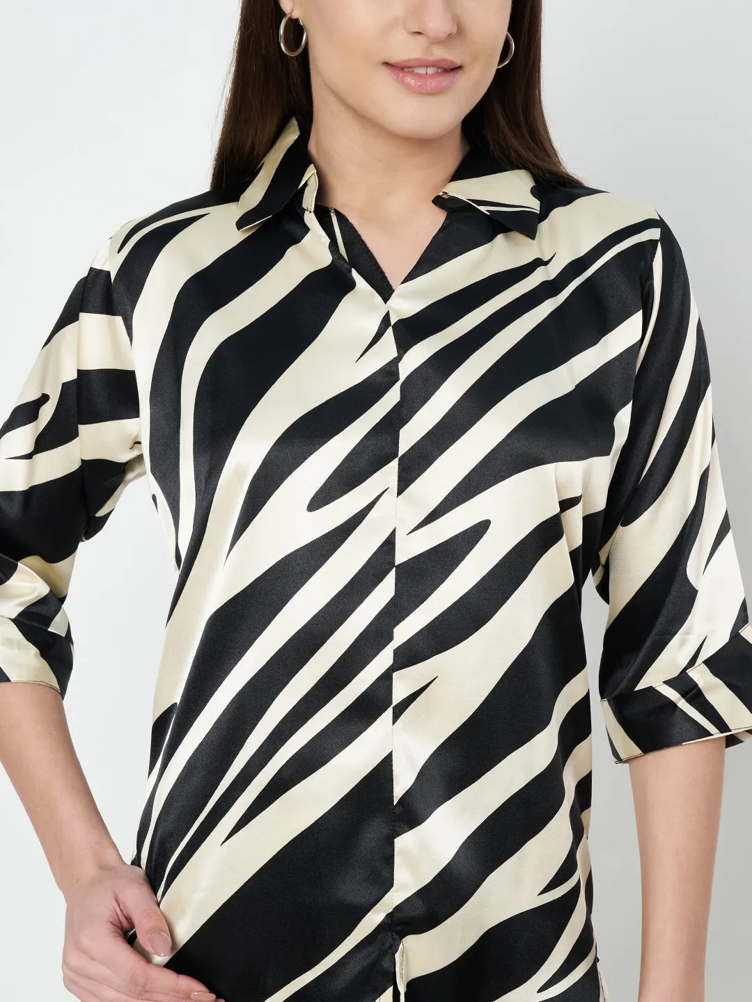 KOI SLEEPWEAR Zebra Print Satin Pleated Coord Set