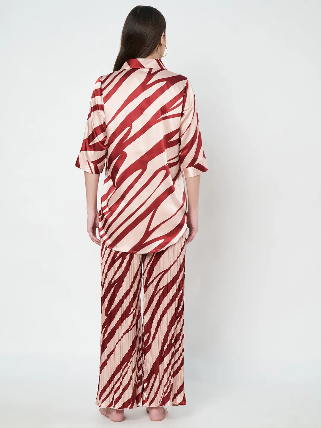 KOI SLEEPWEAR Zebra Print Satin Pleated Coord Set