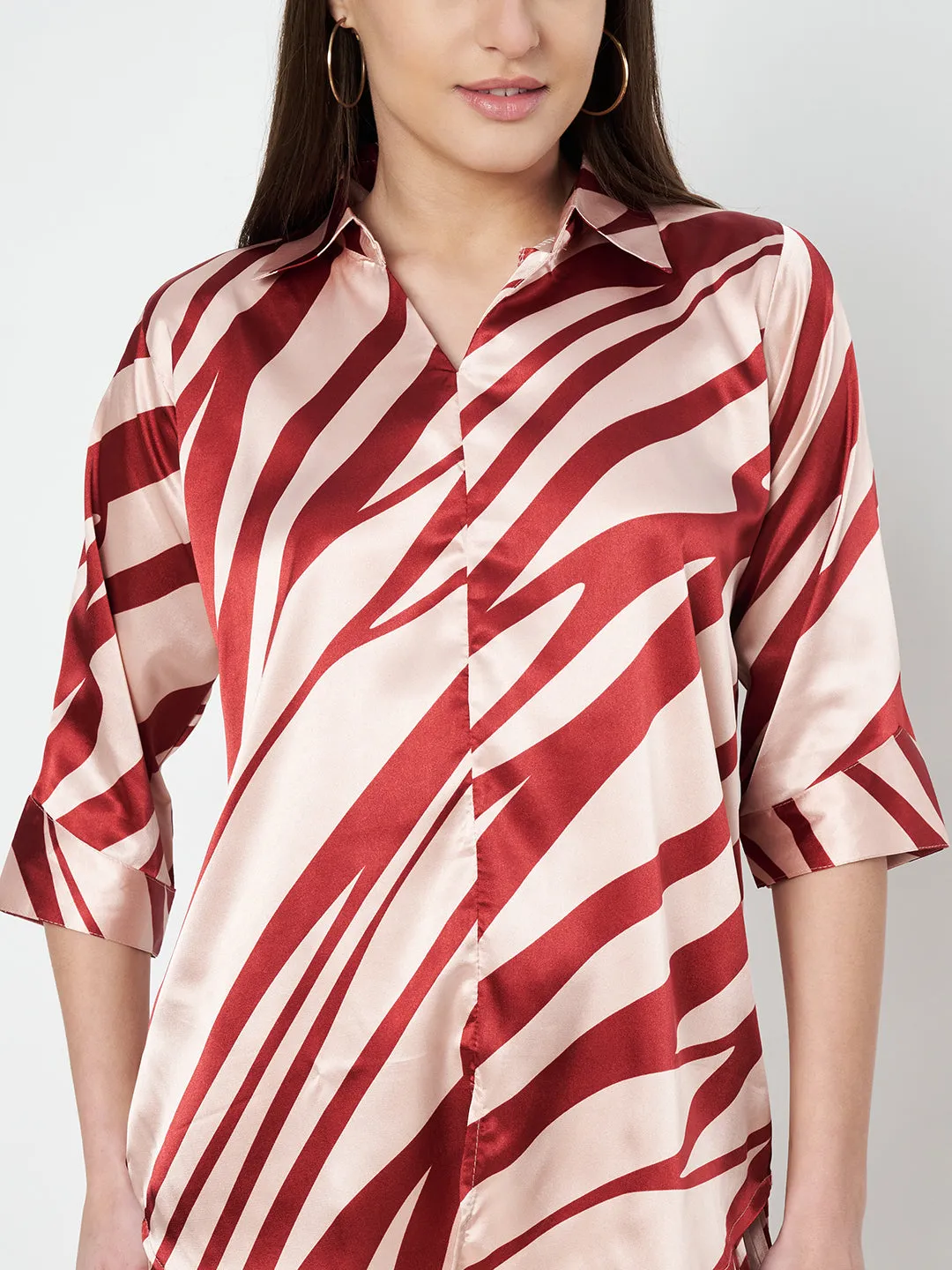 KOI SLEEPWEAR Zebra Print Satin Pleated Coord Set
