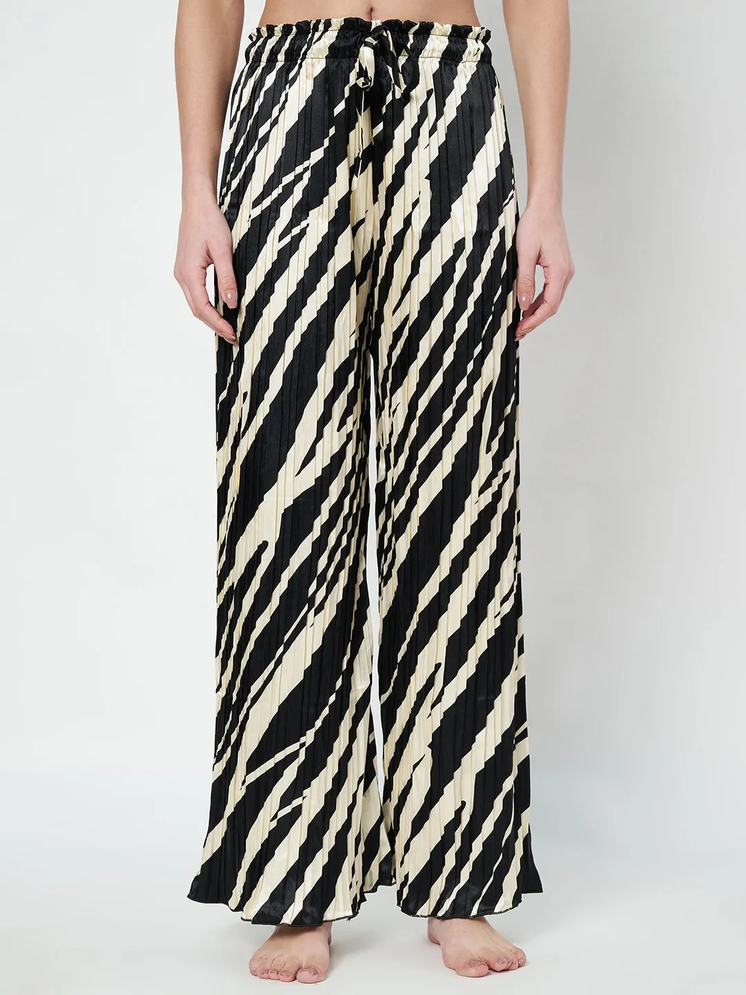 KOI SLEEPWEAR Zebra Print Satin Pleated Coord Set