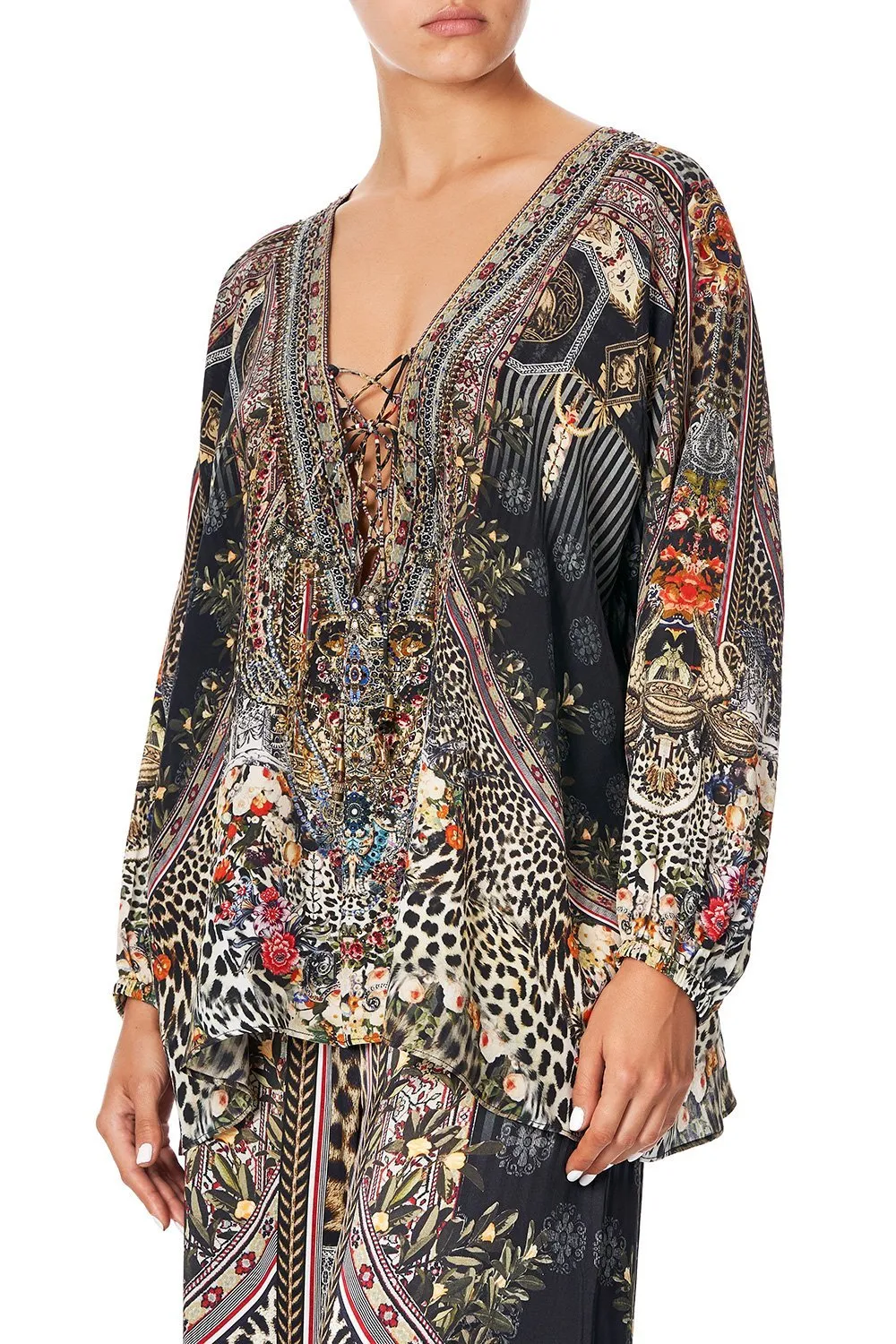 LACE UP BLOUSE MARAIS AT MIDNIGHT