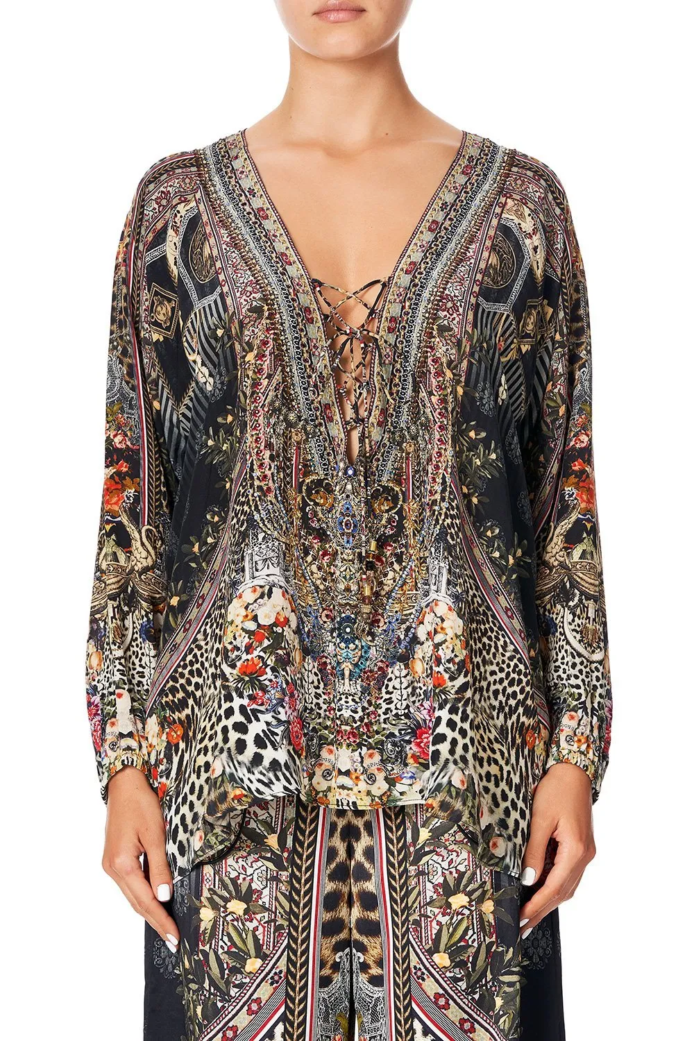 LACE UP BLOUSE MARAIS AT MIDNIGHT
