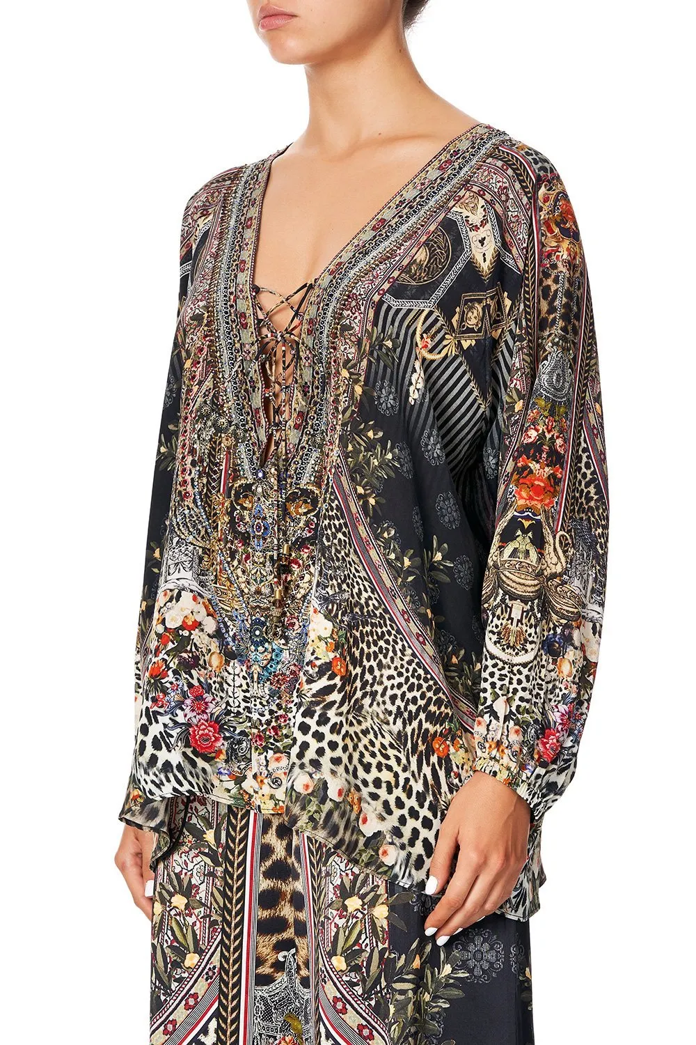LACE UP BLOUSE MARAIS AT MIDNIGHT