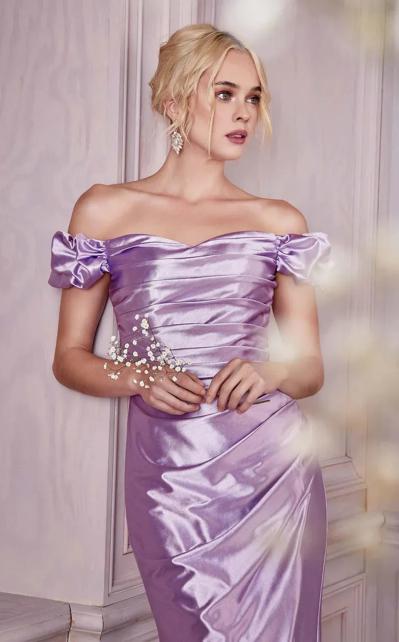 Ladivine KV1056 Size 8 Lavender Long Fitted Satin Maxi Slit Formal Prom Dress Off the Shoulder Gown Bridesmaid