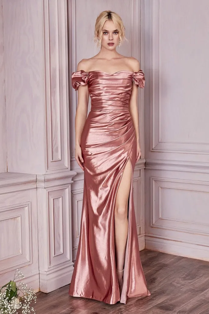Ladivine KV1056 Size 8 Lavender Long Fitted Satin Maxi Slit Formal Prom Dress Off the Shoulder Gown Bridesmaid
