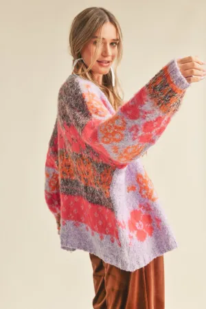 Laney Multi Color Brushed Cardigan - Lavender/Pink