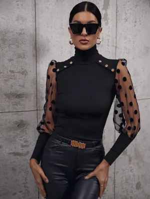 Lantern Sleeve Turtle Neck Blouse