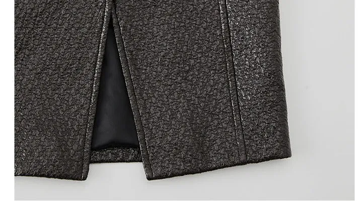 LEDIM W spoon texture skirt autumn midi pencil skirt - Mogie