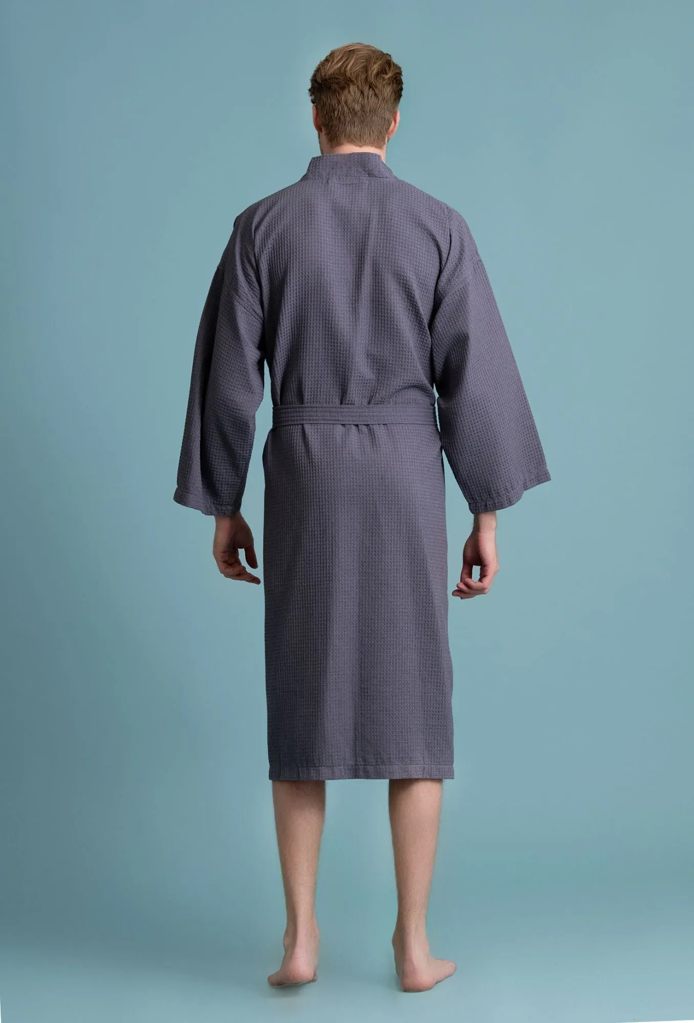 Men's Waffle Kimono Charcoal Robe