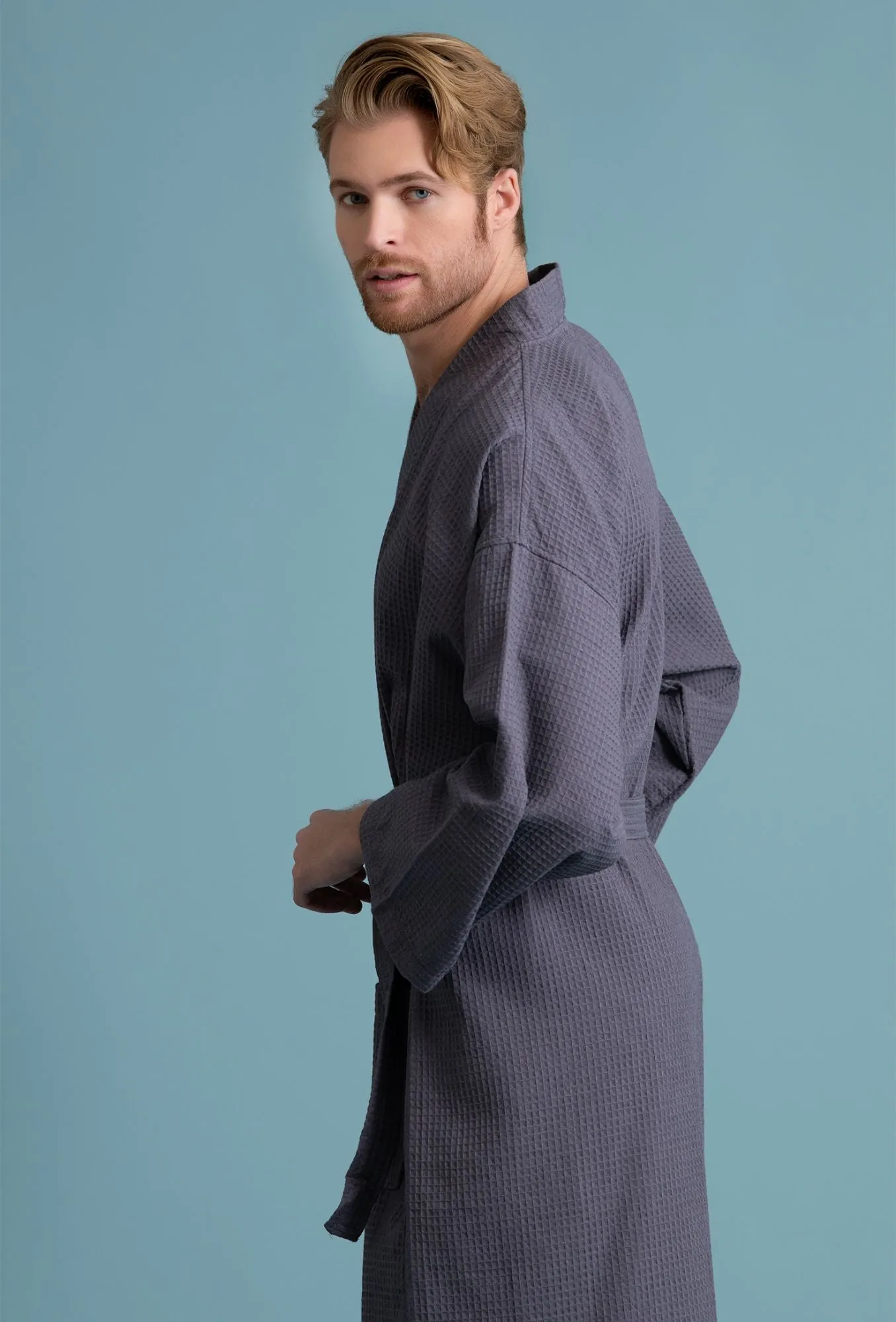 Men's Waffle Kimono Charcoal Robe