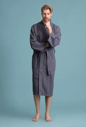 Men's Waffle Kimono Charcoal Robe