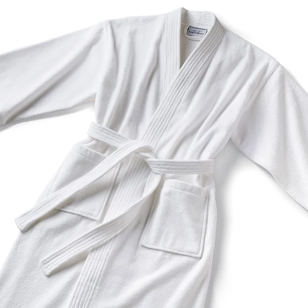 Monogrammed Velour Bathrobe - White Kimono Style