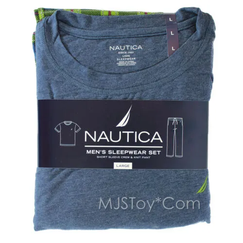 Nautica Men's Pajama Sleepwear Set Short Sleeve Crew Tee & Knit Fleece Pant