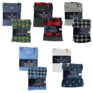 Nautica Men's Pajama Sleepwear Set Short Sleeve Crew Tee & Knit Fleece Pant