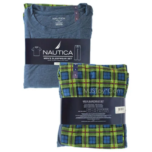 Nautica Men's Pajama Sleepwear Set Short Sleeve Crew Tee & Knit Fleece Pant