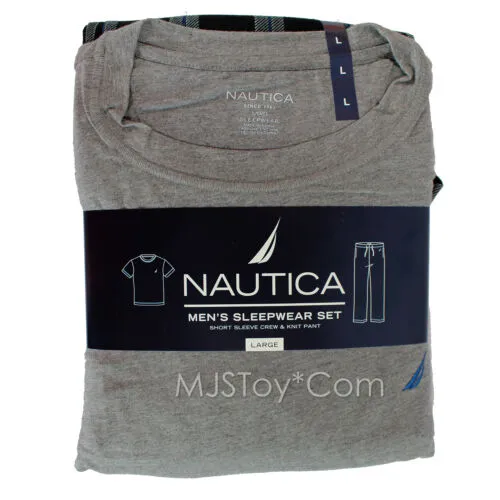 Nautica Men's Pajama Sleepwear Set Short Sleeve Crew Tee & Knit Fleece Pant