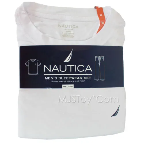 Nautica Men's Pajama Sleepwear Set Short Sleeve Crew Tee & Knit Fleece Pant