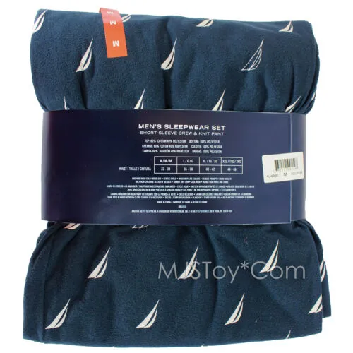 Nautica Men's Pajama Sleepwear Set Short Sleeve Crew Tee & Knit Fleece Pant