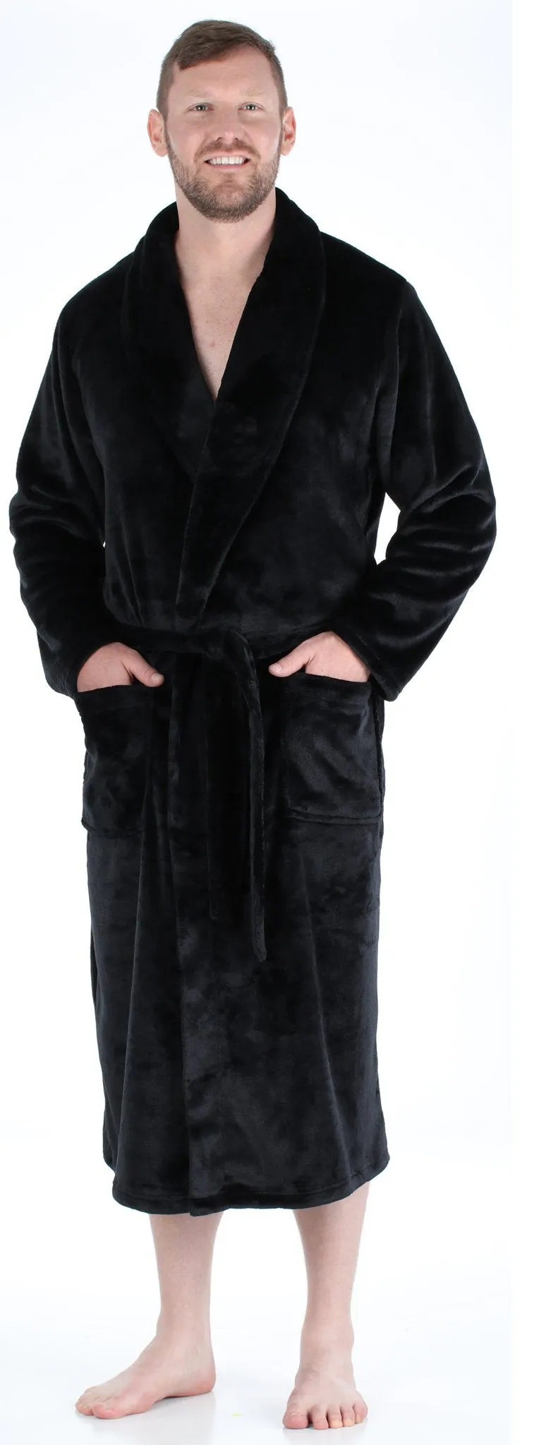 PajamaMania Men’s Plush Fleece Robe Long Sleeve Bathrobe