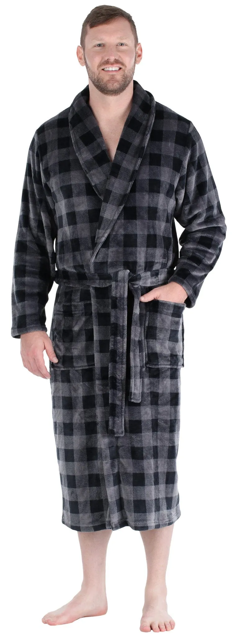 PajamaMania Men’s Plush Fleece Robe Long Sleeve Bathrobe