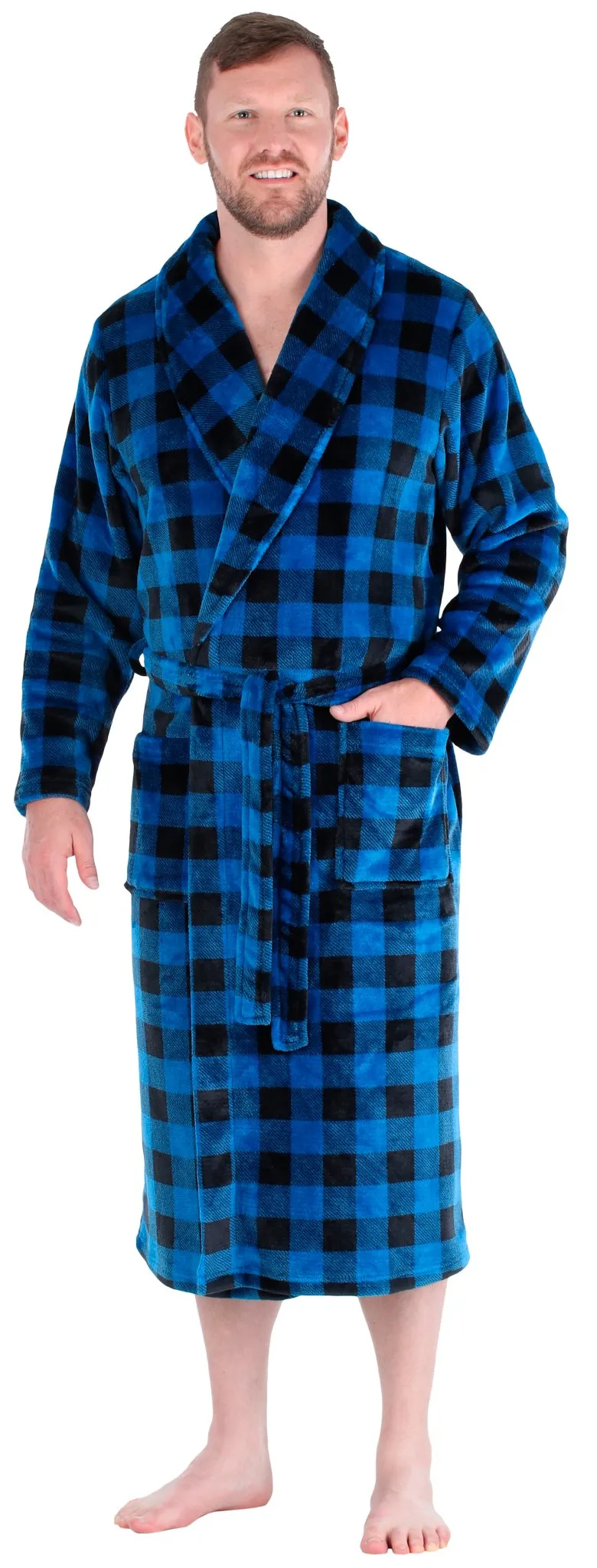PajamaMania Men’s Plush Fleece Robe Long Sleeve Bathrobe