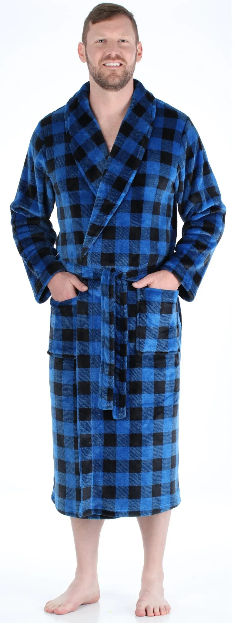 PajamaMania Men’s Plush Fleece Robe Long Sleeve Bathrobe