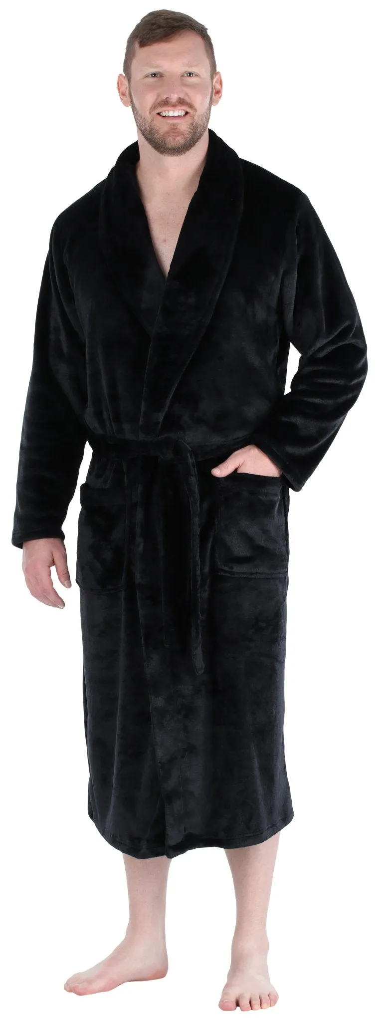 PajamaMania Men’s Plush Fleece Robe Long Sleeve Bathrobe