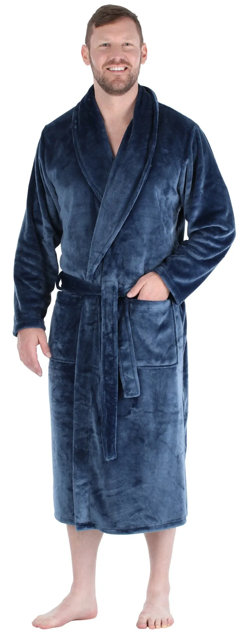 PajamaMania Men’s Plush Fleece Robe Long Sleeve Bathrobe