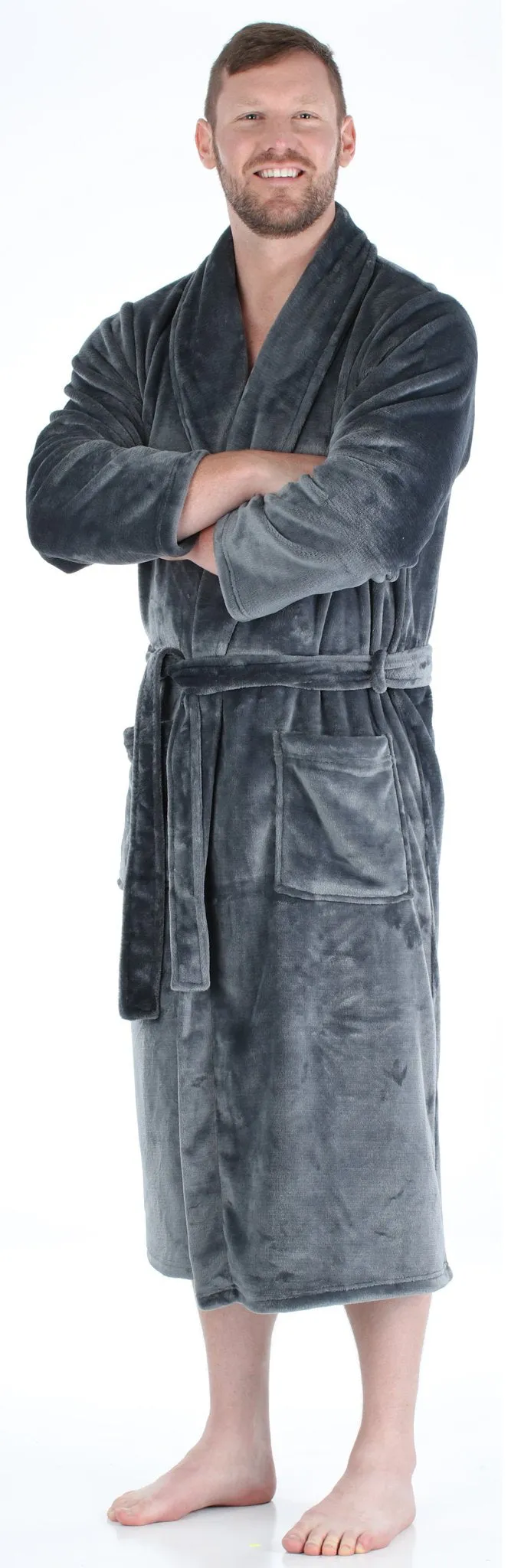 PajamaMania Men’s Plush Fleece Robe Long Sleeve Bathrobe