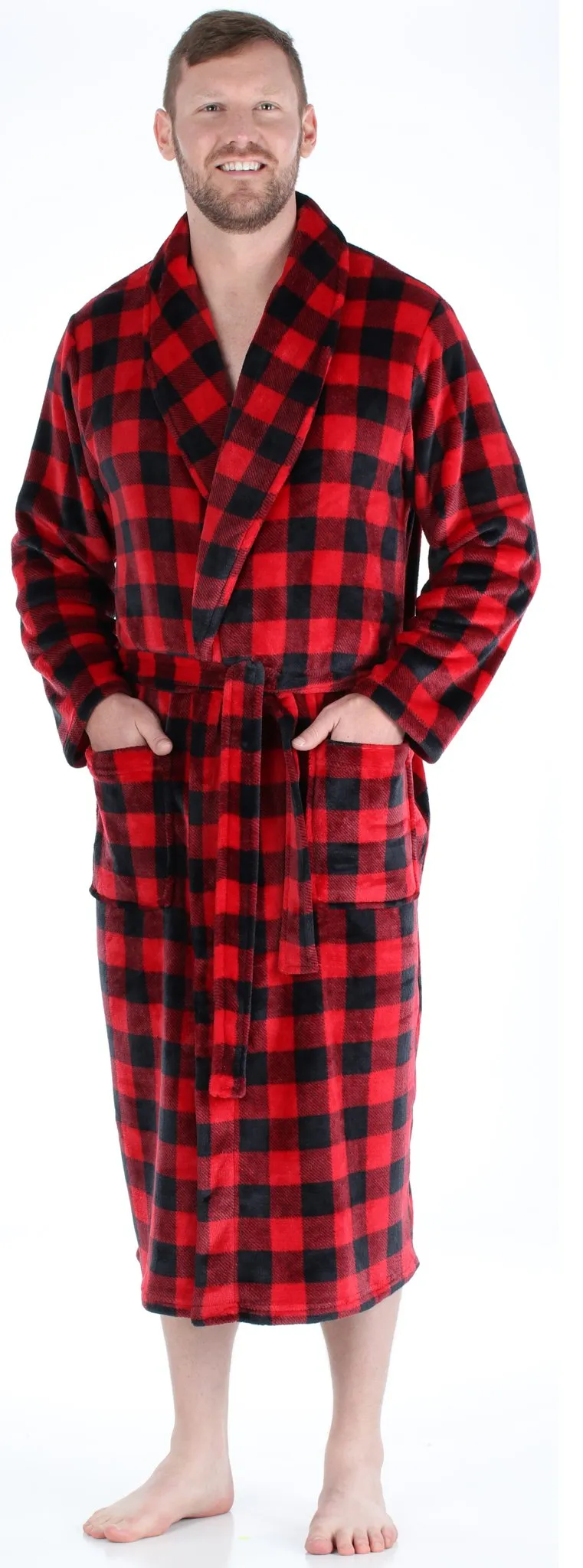 PajamaMania Men’s Plush Fleece Robe Long Sleeve Bathrobe