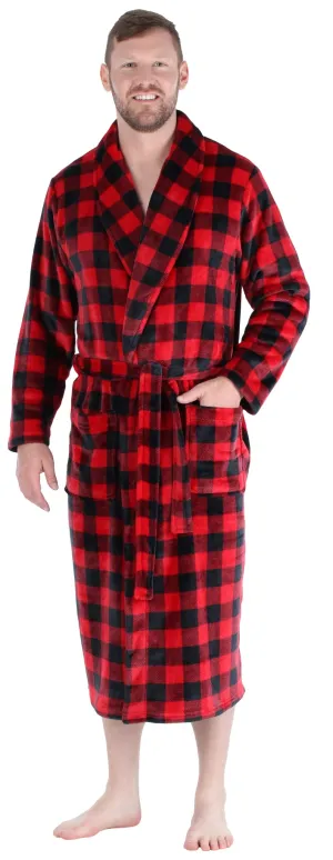 PajamaMania Men’s Plush Fleece Robe Long Sleeve Bathrobe