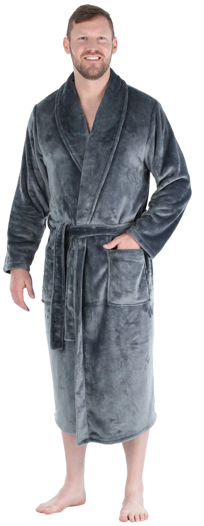 PajamaMania Men’s Plush Fleece Robe Long Sleeve Bathrobe