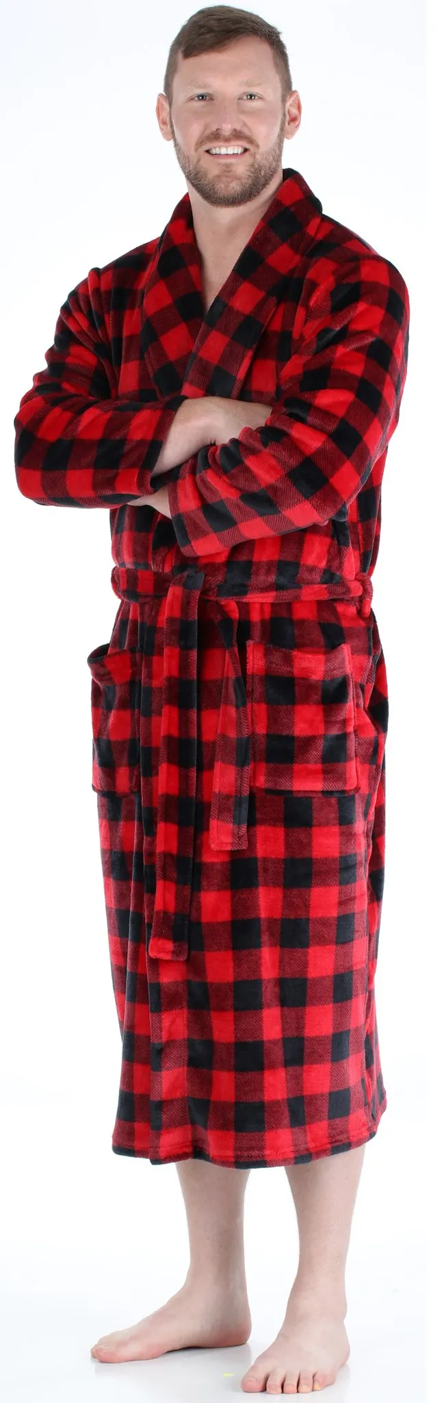 PajamaMania Men’s Plush Fleece Robe Long Sleeve Bathrobe