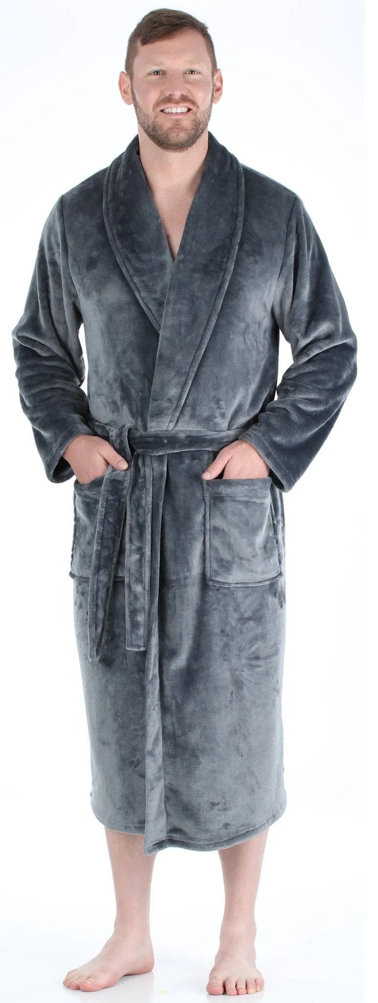 PajamaMania Men’s Plush Fleece Robe Long Sleeve Bathrobe